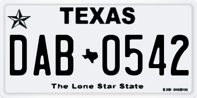 TX license plate DAB0542