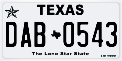 TX license plate DAB0543