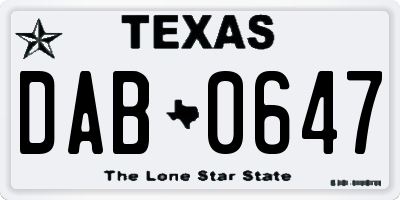 TX license plate DAB0647