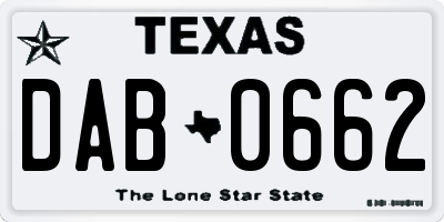TX license plate DAB0662