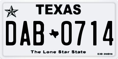 TX license plate DAB0714