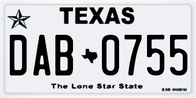 TX license plate DAB0755