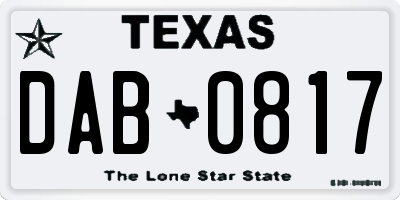 TX license plate DAB0817