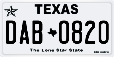 TX license plate DAB0820