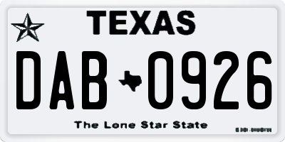 TX license plate DAB0926
