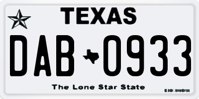 TX license plate DAB0933