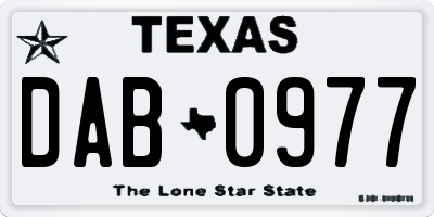 TX license plate DAB0977