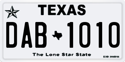 TX license plate DAB1010