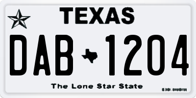 TX license plate DAB1204