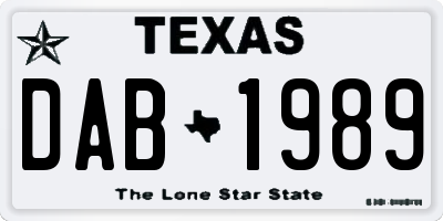 TX license plate DAB1989