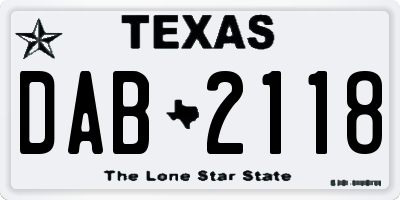 TX license plate DAB2118