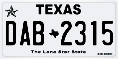 TX license plate DAB2315