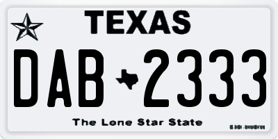 TX license plate DAB2333