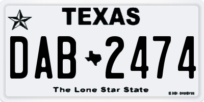 TX license plate DAB2474