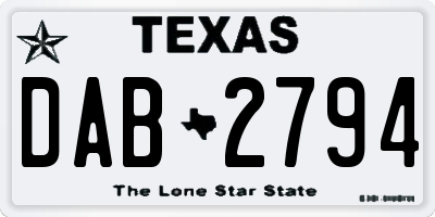 TX license plate DAB2794