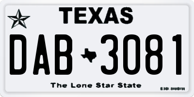 TX license plate DAB3081