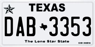 TX license plate DAB3353