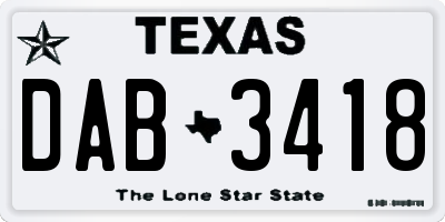 TX license plate DAB3418