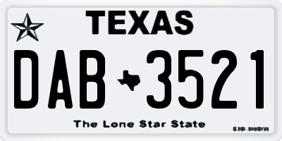 TX license plate DAB3521
