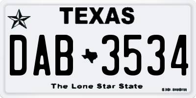 TX license plate DAB3534