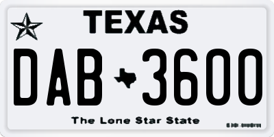 TX license plate DAB3600