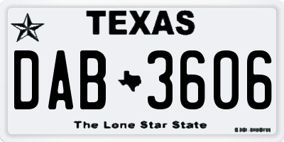 TX license plate DAB3606