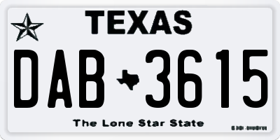 TX license plate DAB3615