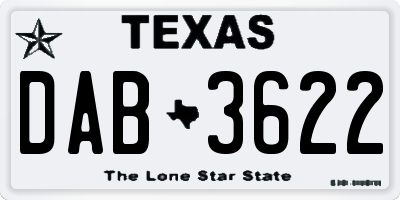 TX license plate DAB3622