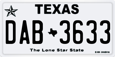TX license plate DAB3633