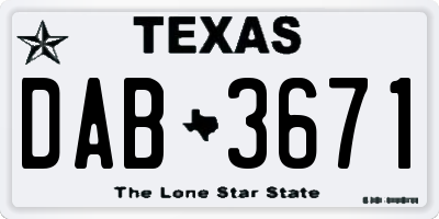 TX license plate DAB3671