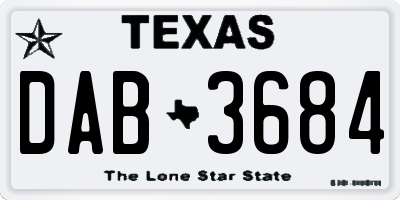 TX license plate DAB3684