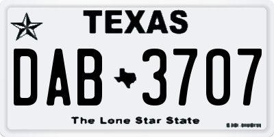 TX license plate DAB3707
