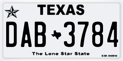 TX license plate DAB3784