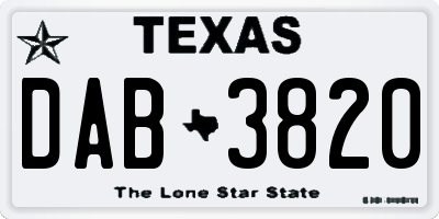 TX license plate DAB3820