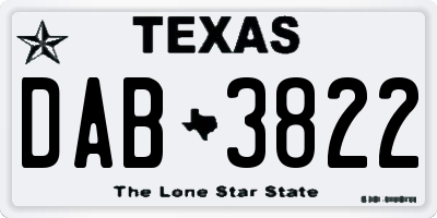 TX license plate DAB3822