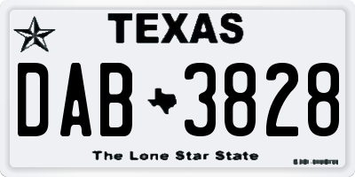 TX license plate DAB3828