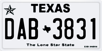 TX license plate DAB3831