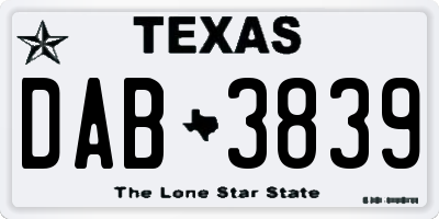 TX license plate DAB3839