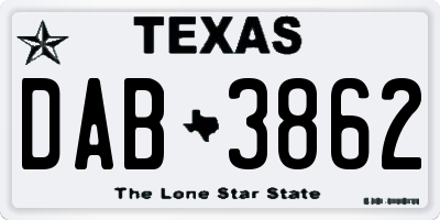 TX license plate DAB3862