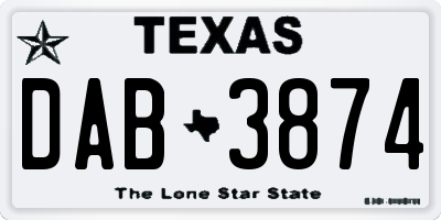 TX license plate DAB3874