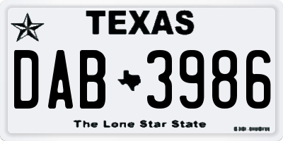 TX license plate DAB3986