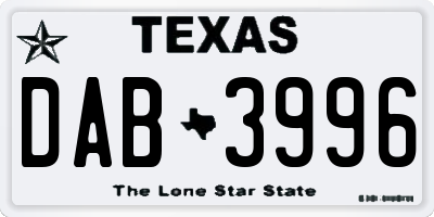 TX license plate DAB3996