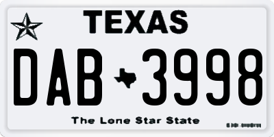 TX license plate DAB3998