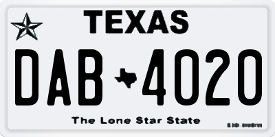 TX license plate DAB4020