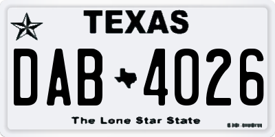 TX license plate DAB4026