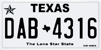 TX license plate DAB4316