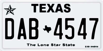 TX license plate DAB4547