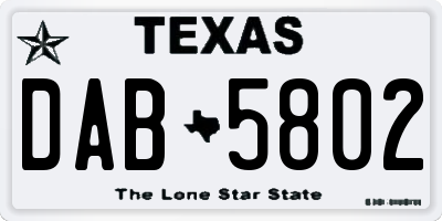 TX license plate DAB5802