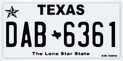 TX license plate DAB6361