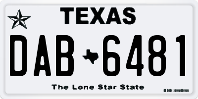 TX license plate DAB6481